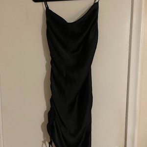 NWT Zara Black Slip Cowl Draped Ruched Midi Dress Size S